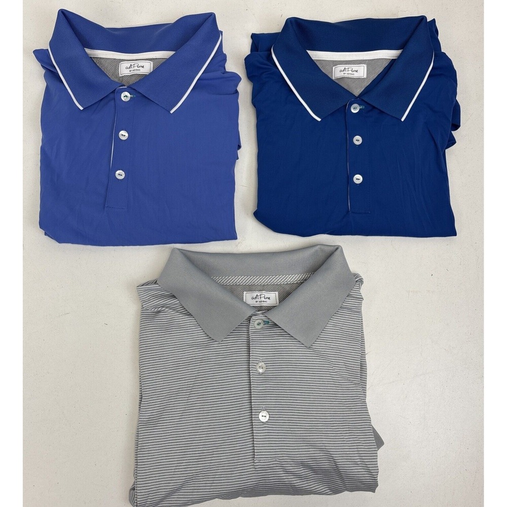 Lot of 3 Adidas Adipure Polo Shirt Mens XL Blue Stretch Performance Golf